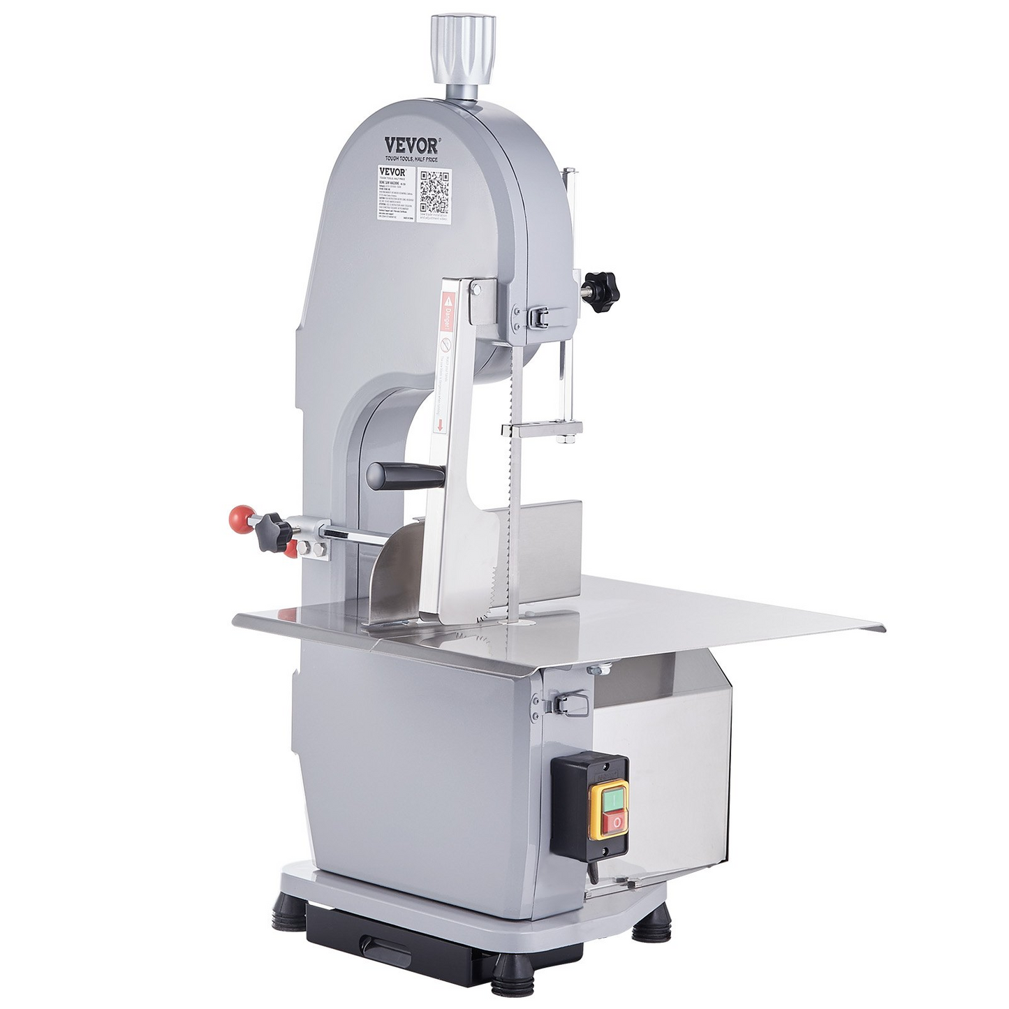 VEVOR Commercial Electric Meat Bandsaw, 1500W Stainless Steel Countertop Bone Sawing Machine, Workbeach 19.3" x 15", 0.16-7.9 Inch Cutting Thickness, Frozen Meat Cutter with 6 Blades for Rib Pork Beef