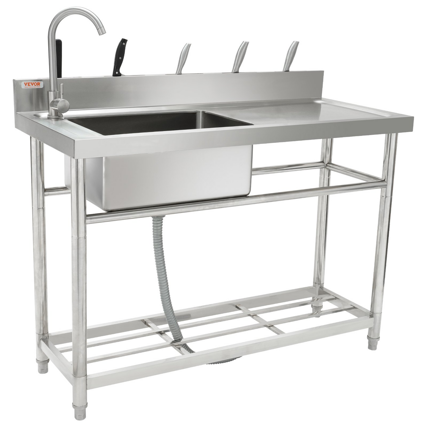 VEVOR Stainless Steel Utility Sink, 1 Compartment Free Standing Small Sink w/Workbench Faucet & legs, 39.4 x 19.1 x 37.4 in Commercial Single Bowl Sinks for Garage, Restaurant, Laundry, NSF Certified