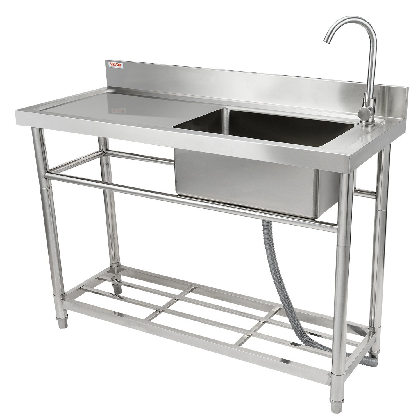 VEVOR Stainless Steel Utility Sink, 1 Compartment Free Standing Small Sink w/Workbench Faucet & legs, 47.2 x 19.7 x 37.4 in Commercial Single Bowl Sinks for Garage, Restaurant, Laundry, NSF Certified