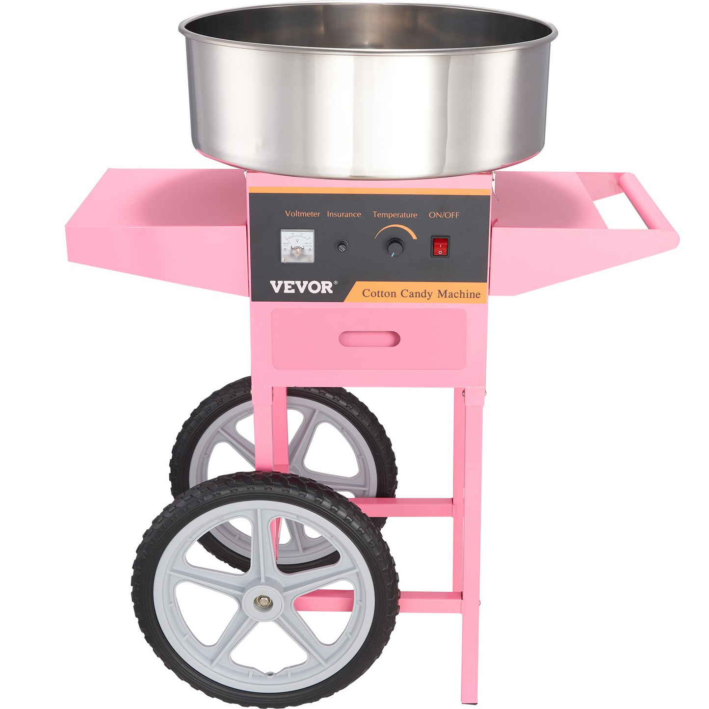 VEVOR Electric Cotton Candy Machine with Cart, 1000W Commercial Floss Maker with Stainless Steel Bowl, Sugar Scoop and Drawer, Perfect for Home, Kids Birthday, Family Party, Pink