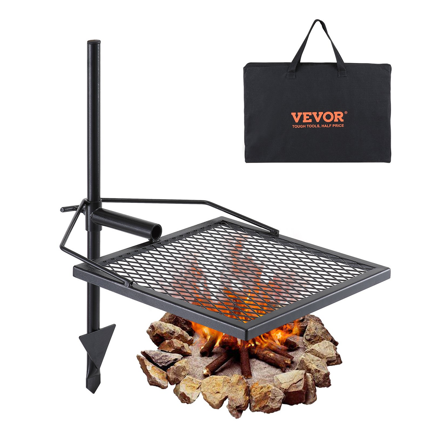 VEVOR Swivel Campfire Grill, Fire Pit Grill Grate over Fire Pits, Heavy Duty Steel Grill Grates, 360° Adjustable Open Fire Outdoor Cooking Equipment, Portable Camp Fire Racks for Camping Outdoor BBQ