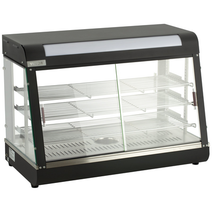 VEVOR Commercial Food Warmer Display, 3 Tiers, 1800W Pizza Warmer w/ 3D Heating 3-Color Lighting Bottom Fan, Countertop Pastry Warmer w/Temp Knob Display 0.6L Water Tray, Stainless Frame Glass Doors