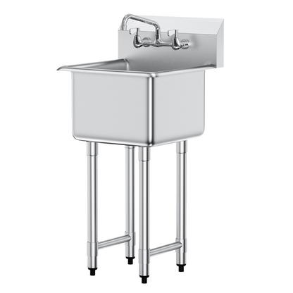 VEVOR Stainless Steel Prep & Utility Sink, 1 Compartment Free Standing Small Sink Include Faucet & legs, 18"x41" Commercial Single Bowl Sinks for Garage, Restaurant, Kitchen, Laundry, NSF Certified