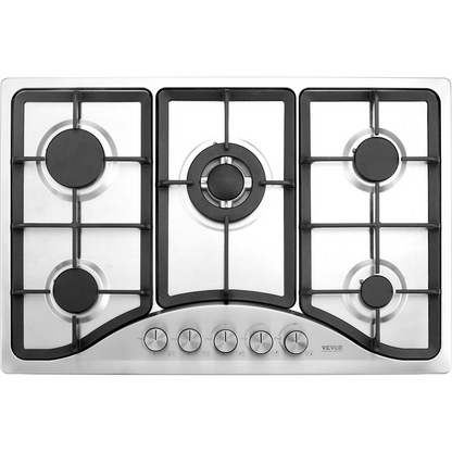 VEVOR Gas Cooktop 30 inch, Max 12250BTU 5 Burners Built-in Stainless Steel Gas Stove Top, LPG/NG Convertible Dual Fuel Natural Gas Hob with Thermocouple Protection