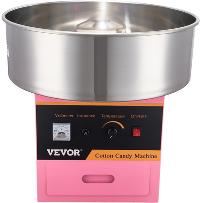 VEVOR Electric Cotton Candy Machine, 1000W Candy Floss Maker, Commercial Cotton Candy Machine with Stainless Steel Bowl, Sugar Scoop, and Drawer, Perfect for Home Kids Birthday, Family Party Pink