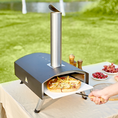 VEVOR Outdoor Oven 12-inch Pellet and Charcoal Fired Maker, Portable Outside Stainless Steel Grill with Pizza Stone, Waterproof Cover, Shovel, Wood Burner for Backyard Camping, Black