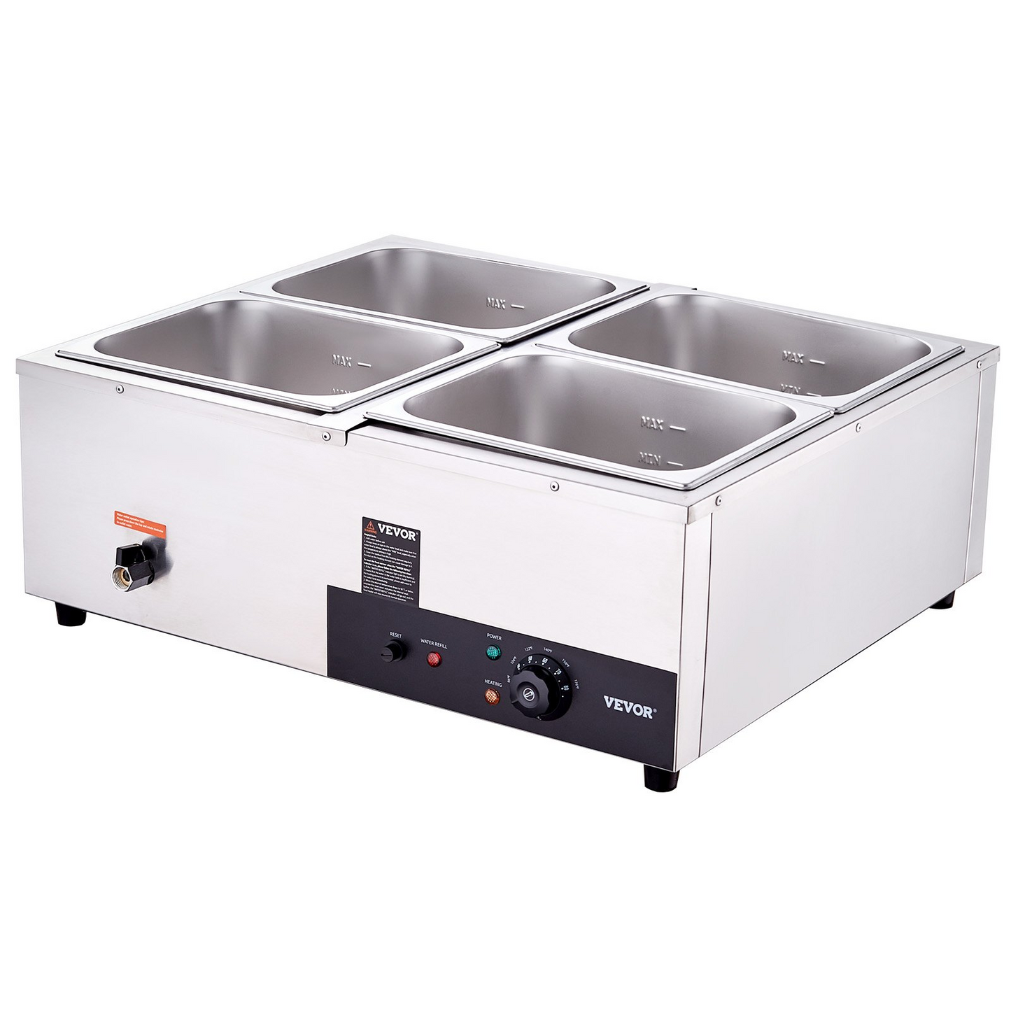 VEVOR 4-Pan Commercial Food Warmer, 4 x 12QT Electric Steam Table, 1500W Professional Countertop Stainless Steel Buffet Bain Marie with 86-185°F Temp Control for Catering and Restaurants, Silver