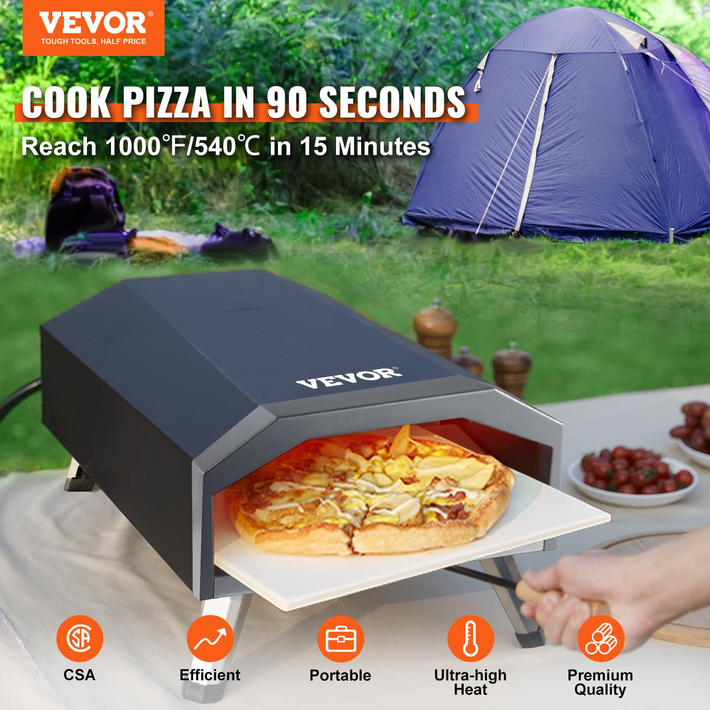 VEVOR Gas Pizza Oven, 13-inch Outdoor Pizza Oven, Thick Stainless Steel Propane Pizza Maker with Pizza Stone, Portable Outside Gas Pizza Grill for Backyard Camping Picnic, CSA Certified