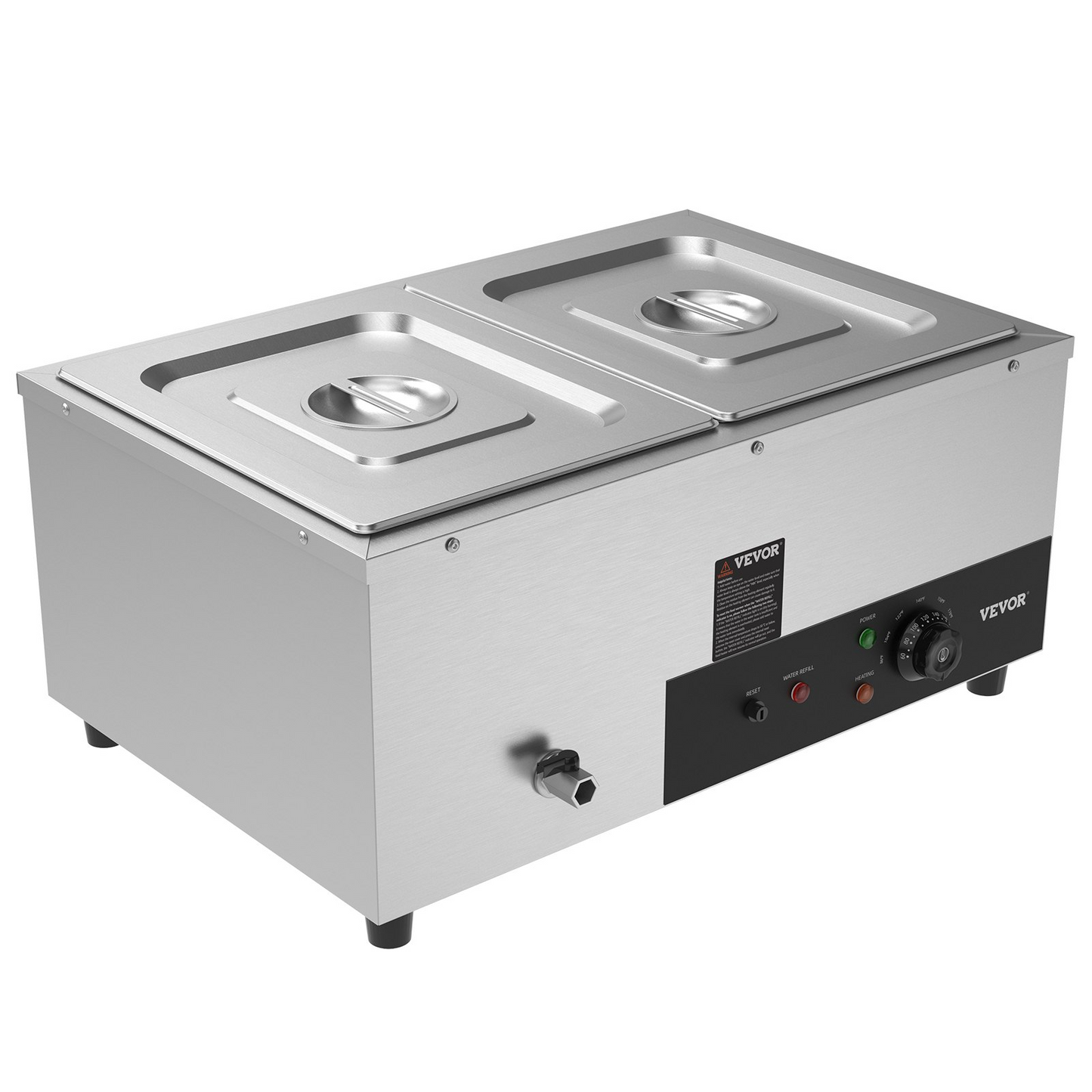 VEVOR 2-Pan Commercial Food Warmer, 2 x 12QT Electric Steam Table, 1500W Professional Countertop Stainless Steel Buffet Bain Marie with 86-185°F Temp Control for Catering and Restaurants, Silver