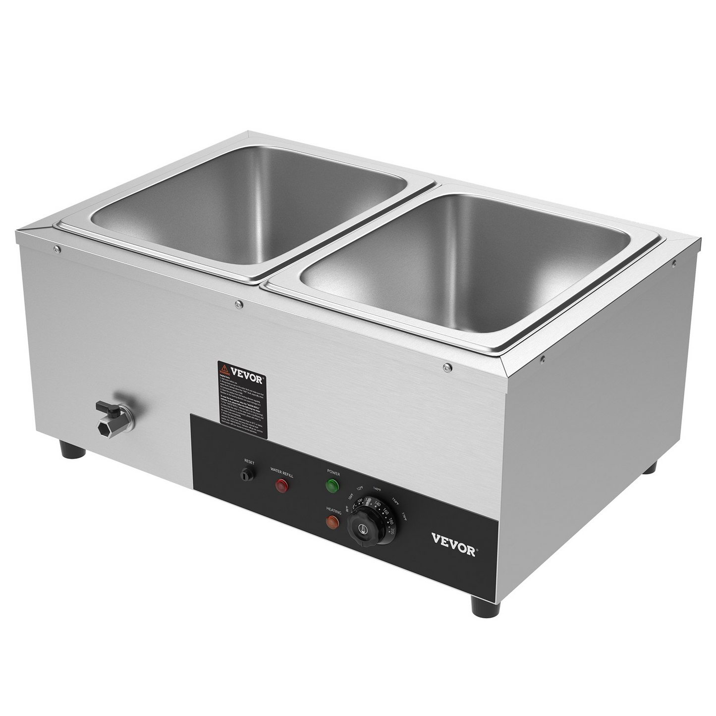 VEVOR 2-Pan Commercial Food Warmer, 2 x 12QT Electric Steam Table, 1500W Professional Countertop Stainless Steel Buffet Bain Marie with 86-185°F Temp Control for Catering and Restaurants, Silver