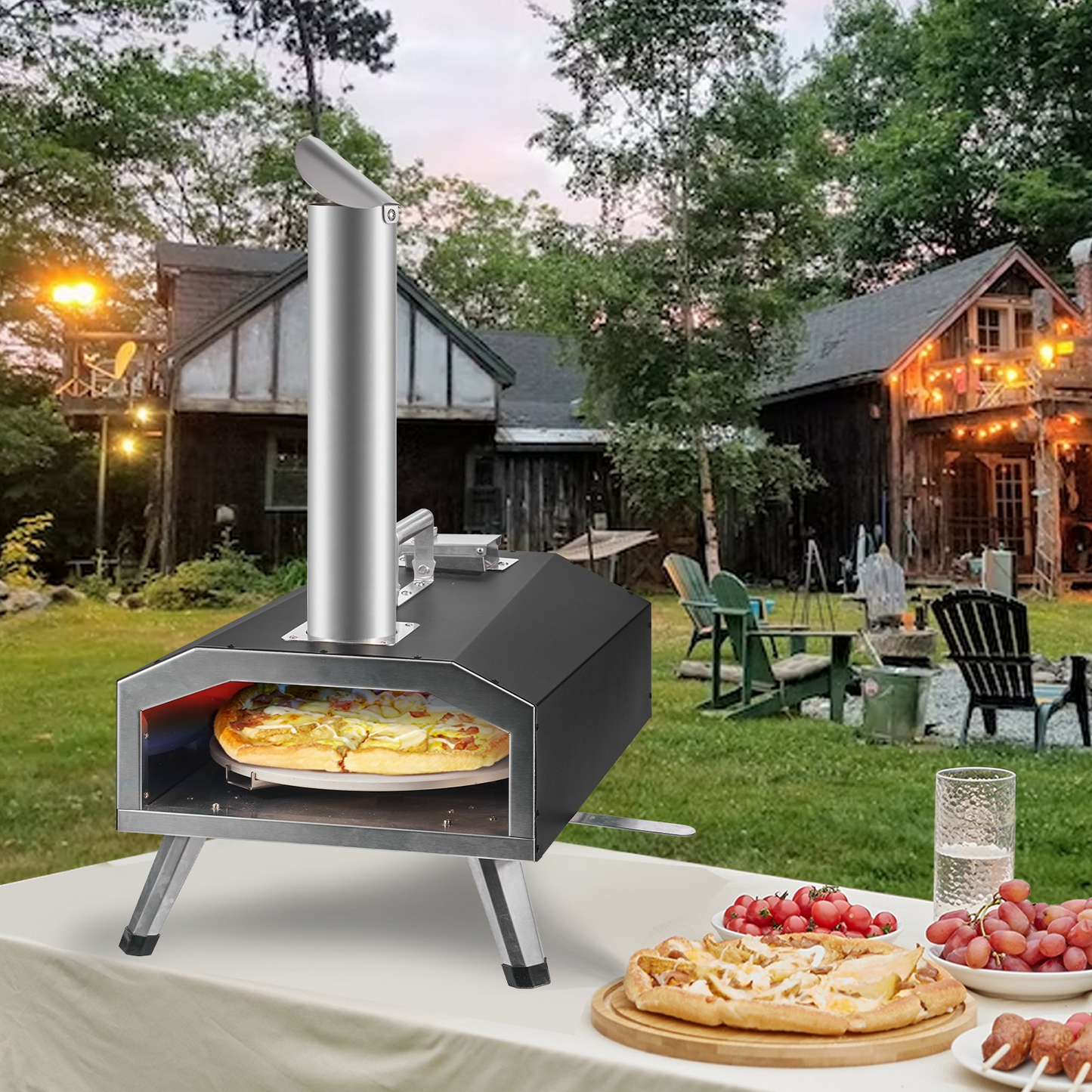 VEVOR Multi-fuel Outdoor Pizza Oven, 12 inch Wood Fired & Gas Pizza Maker with Rotating Pizza Stone, Propane Pellet Dual Fuel Pizza Grill for Backyard, Portable Pizza Ovens for Outside, CSF Certified