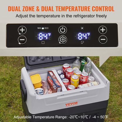 VEVOR Car Refrigerator, 12 Volt Car Refrigerator Fridge, 37 QT/35 L Dual Zone Portable Freezer, -4℉-50℉ Adjustable Range, 12/24V DC and 100-240V AC Compressor Cooler for Outdoor, Camping, Travel, RV