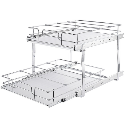 VEVOR 2 Tier 20"W x 21"D Pull Out Cabinet Organizer, Heavy Duty Slide Out Pantry Shelves, Chrome-Plated Steel Roll Out Drawers, Sliding Drawer Storage for Inside Kitchen Cabinet, Bathroom, Under Sink