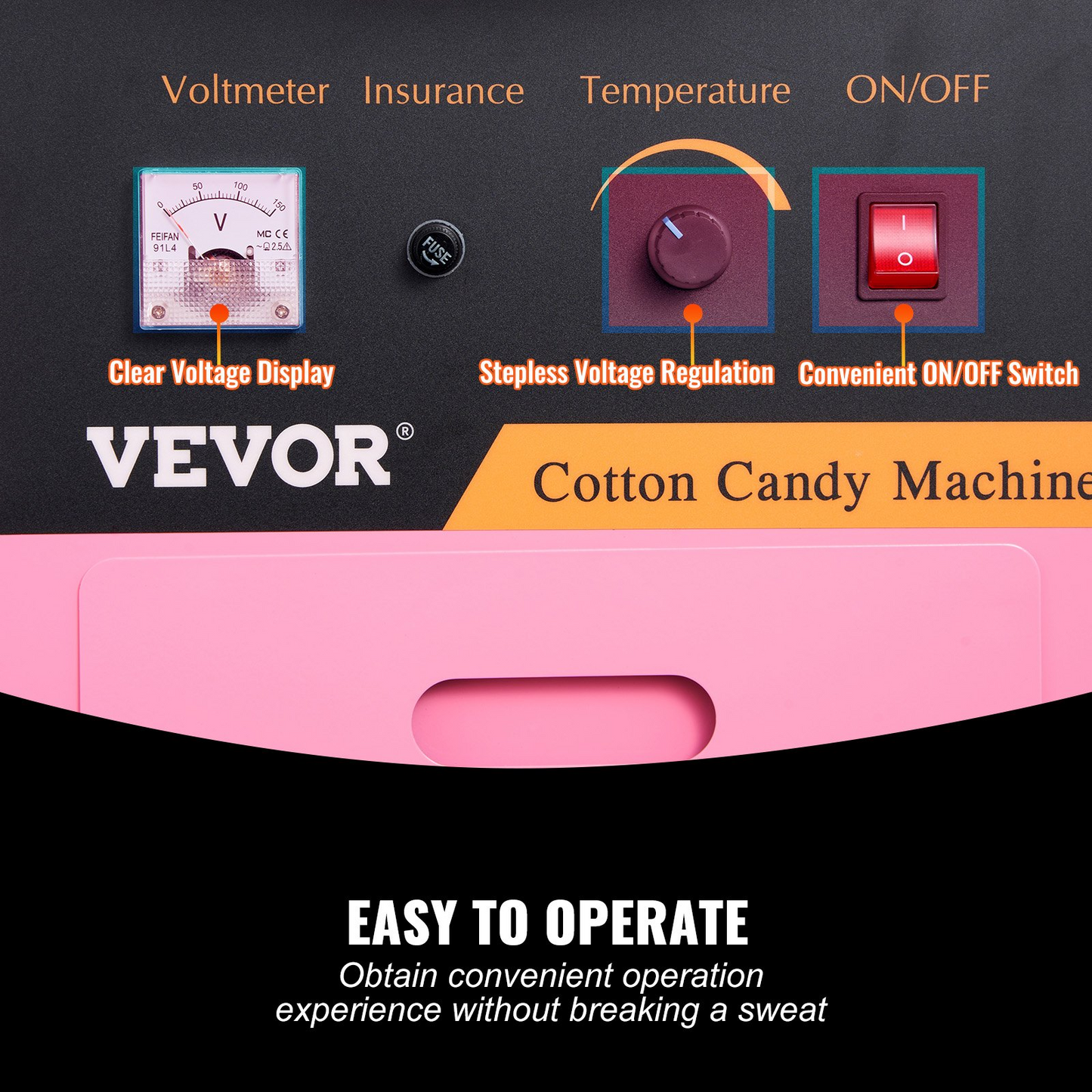 VEVOR Electric Cotton Candy Machine with Cart, 1000W Commercial Floss Maker with Stainless Steel Bowl, Sugar Scoop and Drawer, Perfect for Home, Kids Birthday, Family Party, Pink