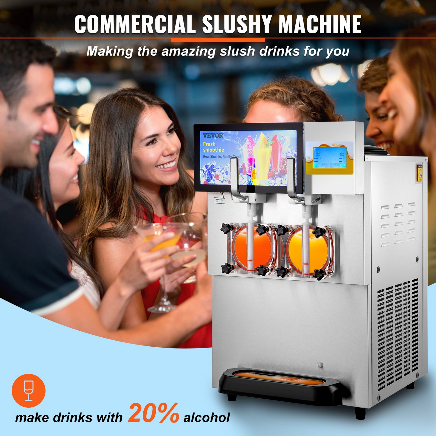 VEVOR Commercial Slushy Machine, 8L / 2.1 Gal Double Bowl Margarita Machine, 1155W Stainless Steel Margarita Smoothie Frozen Drink Maker, Slushie Machine for Party Cafes Restaurants Bars Home