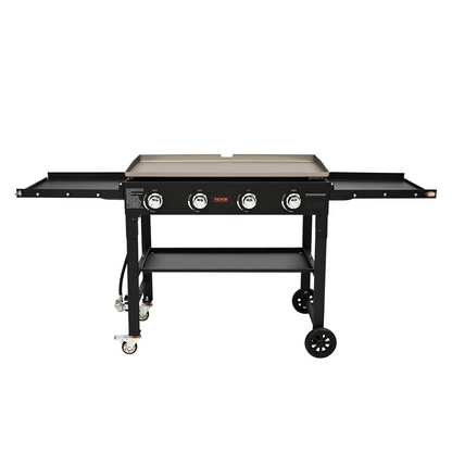 VEVOR Commercial Griddle on Cart, 36" Heavy Duty Manual Flat Top Griddle, Outdoor Cooking Station with Side Shelves, Steel LPG Gas Griddle, 4-Burners Restaurant Portable Grill -  60,000 BTU