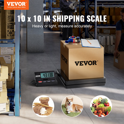 VEVOR Digital Shipping Scale, 110 lbs x 0.07 oz. Heavy Duty Postal Scale with Timer, Tare, Hold Function, 90° Foldable LCD Screen Package Scale for Laggage, Home, Post Office, AC/DC Powered, FCC Liste