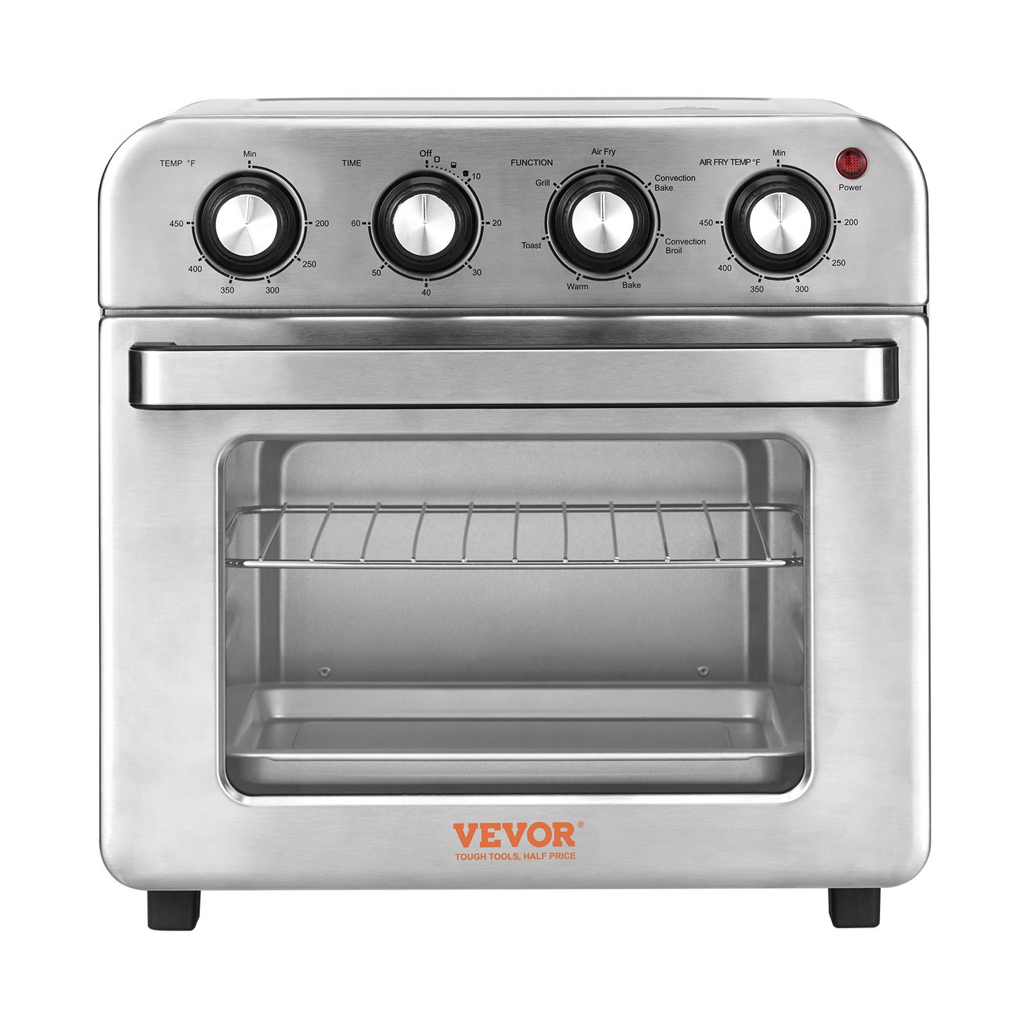 VEVOR 7-IN-1 Air Fryer Toaster Oven, 18L Convection Oven, 1700W Stainless Steel Toaster Ovens Countertop Combo with Grill, Pizza Pan, Gloves, 6 Slices Toast, 10-inch Pizza, Home and Commercial Use