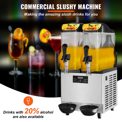 VEVOR Commercial Slushy Machine, 24L/6.4Gal Two Bowls, 100 Cup Margarita Smoothie Frozen Drink Maker, 640W Stainless Steel Margarita Machine, Slushie Machine for Party Cafe Restaurants Bars Home