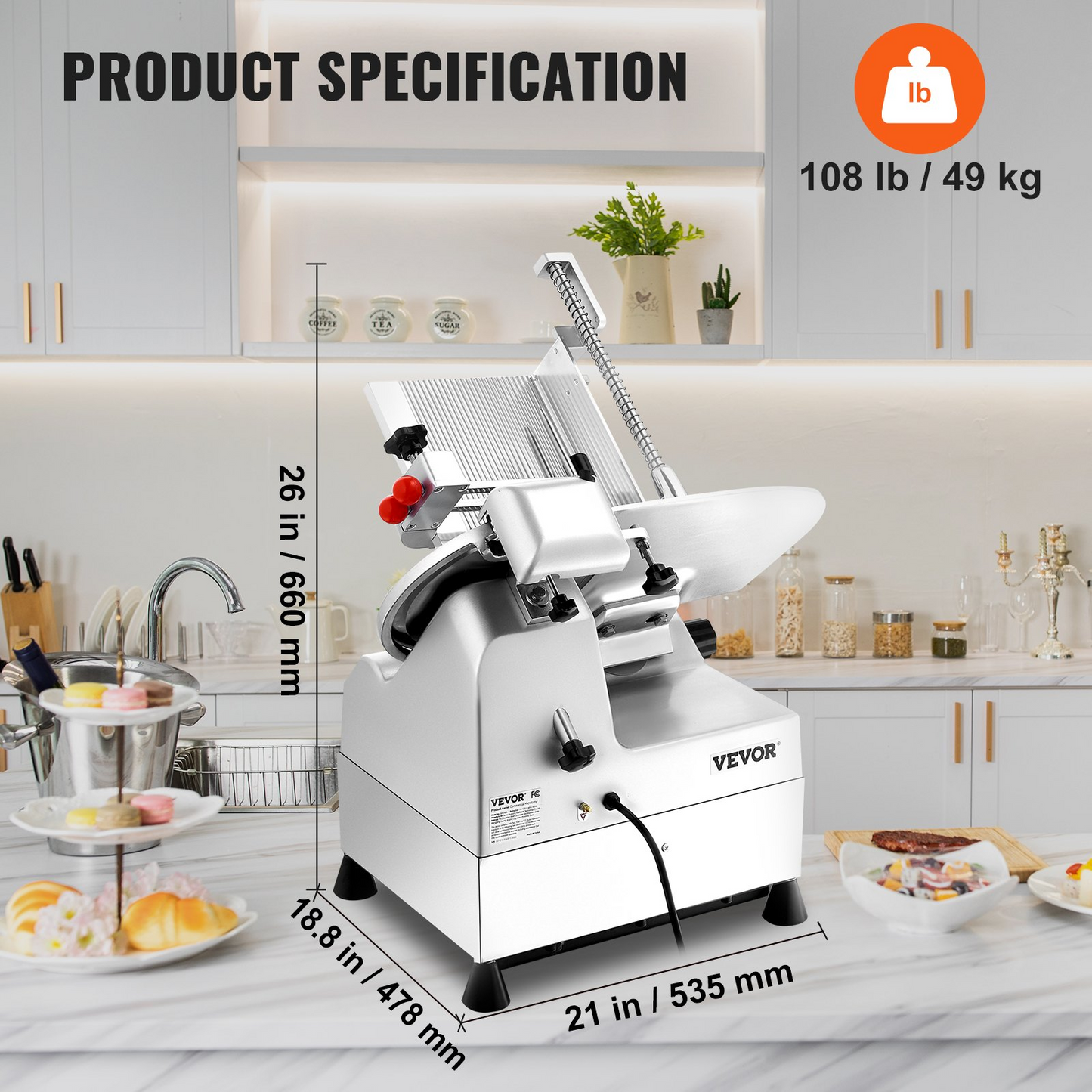 VEVOR Automatic Meat Slicer, 540W Deli Slicer, 2 PCS 10" Stainless Steel Removable Blade, 0-15mm Adjustable Thickness, Child Lock Protection, Food Slicer Machine for Meat Cheese Bread for Home Use