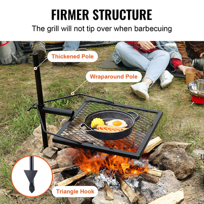 VEVOR Swivel Campfire Grill, Fire Pit Grill Grate over Fire Pits, Heavy Duty Steel Grill Grates, 360° Adjustable Open Fire Outdoor Cooking Equipment, Portable Camp Fire Racks for Camping Outdoor BBQ