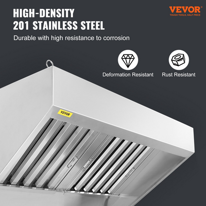 VEVOR Commercial Exhaust Hood, 5FT Food Truck Hood Exhaust, 201 Stainless Steel Concession Trailer Hood with 2 Detachable U-shaped Grid Oil Filter Mesh, Rust Resistant Vent Hood for Kitchen Restaurant