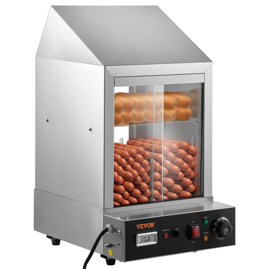 VEVOR 1200W Commercial Hot Dog Steamer 2 Tier Electric Bun Warmer w/ Slide Doors