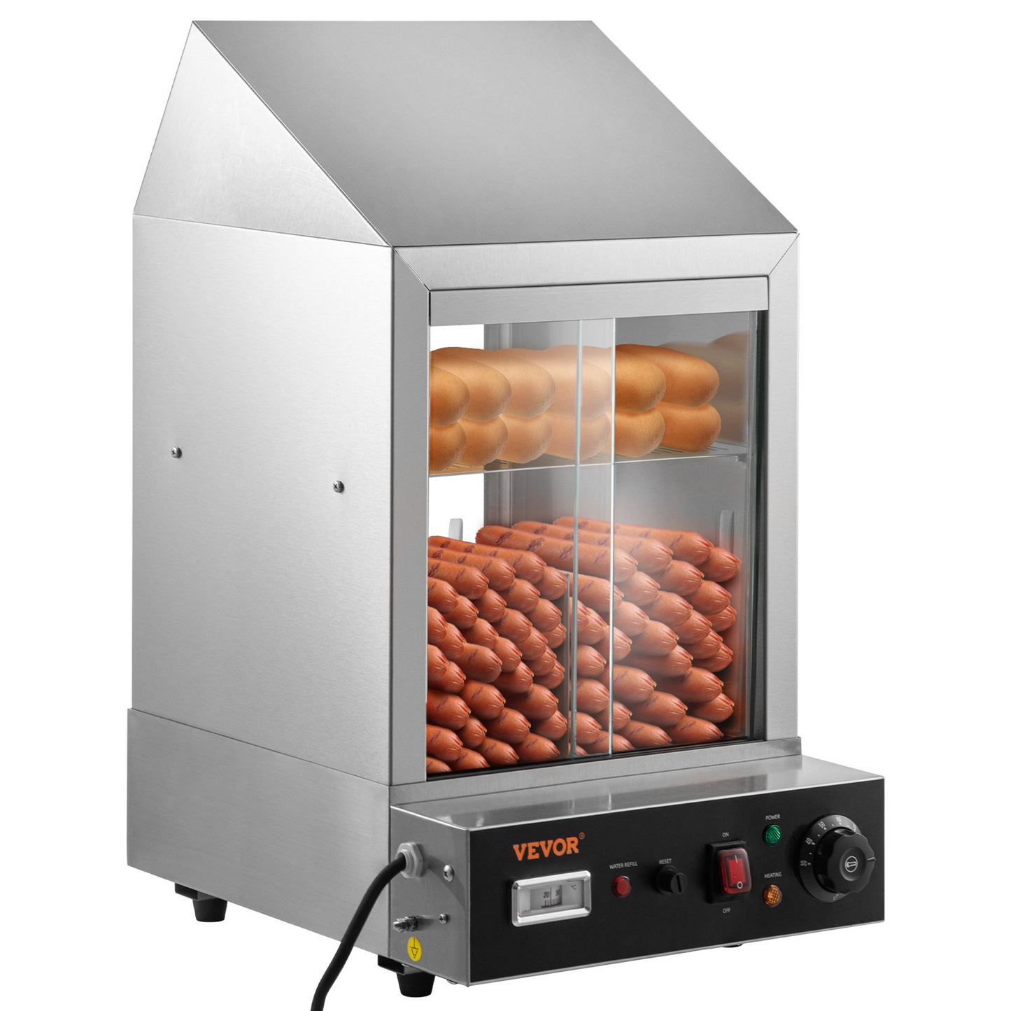 VEVOR 1200W Commercial Hot Dog Steamer 2 Tier Electric Bun Warmer w/ Slide Doors