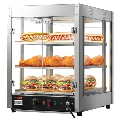 VEVOR 3-Tier Commercial Food Warmer Countertop Pizza Cabinet with Water Tray