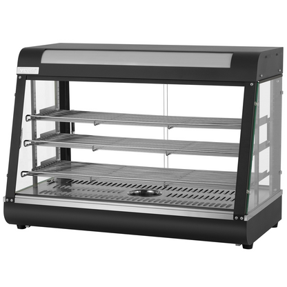 VEVOR Commercial Food Warmer Display, 3 Tiers, 1800W Pizza Warmer w/ 3D Heating 3-Color Lighting Bottom Fan, Countertop Pastry Warmer w/Temp Knob Display 0.6L Water Tray, Stainless Frame Glass Doors