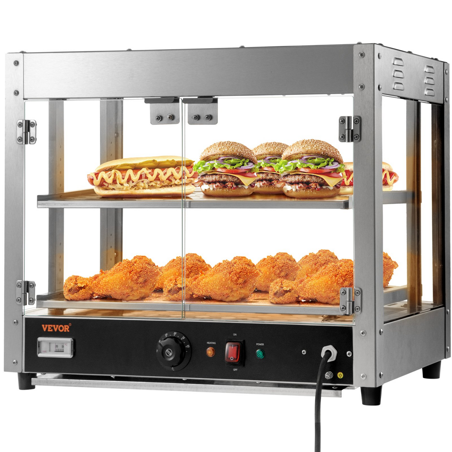 VEVOR 2-Tier Commercial Food Warmer Countertop Pizza Cabinet with Water Tray