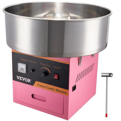 VEVOR Electric Cotton Candy Machine, 1000W Candy Floss Maker, Commercial Cotton Candy Machine with Stainless Steel Bowl, Sugar Scoop, and Drawer, Perfect for Home Kids Birthday, Family Party Pink