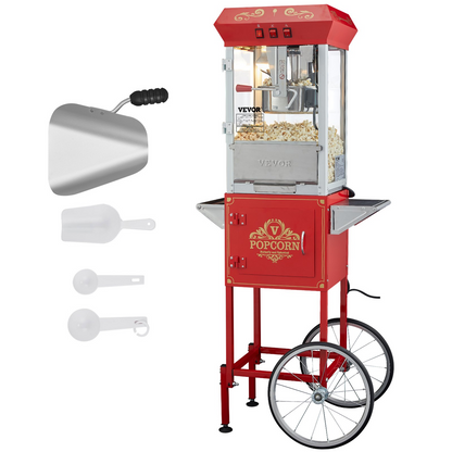 VEVOR Popcorn Popper Machine 8 Oz Popcorn Maker with Cart 850W 48 Cups Red