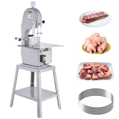 VEVOR Commercial Electric Meat Bandsaw, 1500W Stainless Steel Vertical Bone Sawing Machine, Workbeach 19.3" x 15", 0.16-7.9 Inch Cutting Thickness, Frozen Meat Cutter with 6 Blades for Rib Pork Beef