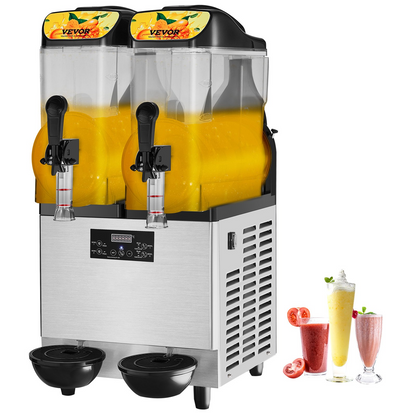 VEVOR Commercial Slushy Machine, 24L/6.4Gal Two Bowls, 100 Cup Margarita Smoothie Frozen Drink Maker, 640W Stainless Steel Margarita Machine, Slushie Machine for Party Cafe Restaurants Bars Home