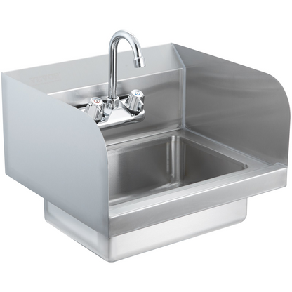 VEVOR Commercial Hand Sink with Faucet and Side Splash, NSF Stainless Steel Sink for Washing, Small Hand Washing Sink, Wall Mount Hand Basin for Restaurant, Kitchen, Bar, Garage and Home, 17x12.8 inch