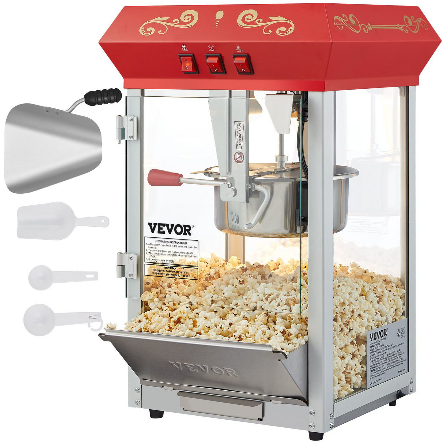 VEVOR Popcorn Popper Machine 8 Oz Countertop Popcorn Maker 850W 48 Cups Red