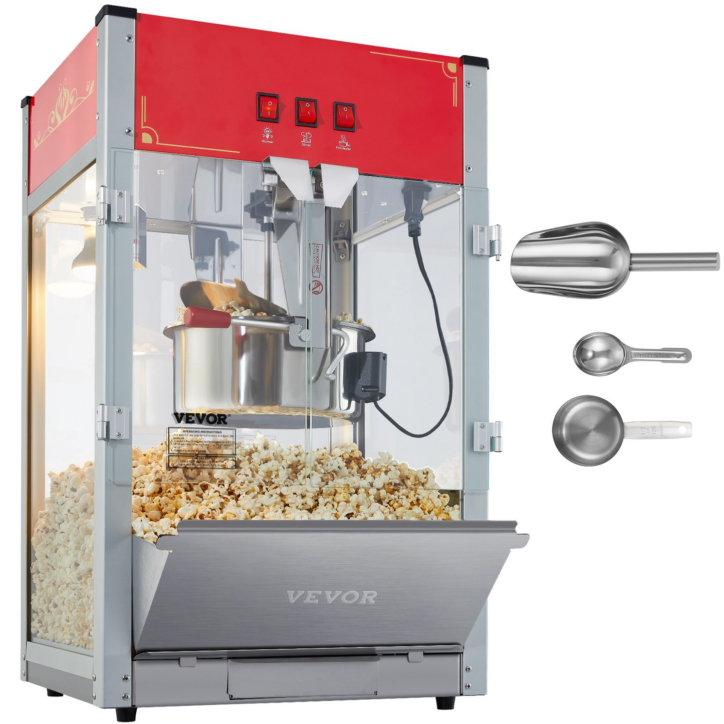 VEVOR Popcorn Popper Machine 12 Oz Countertop Popcorn Maker 1440W 80 Cups Red