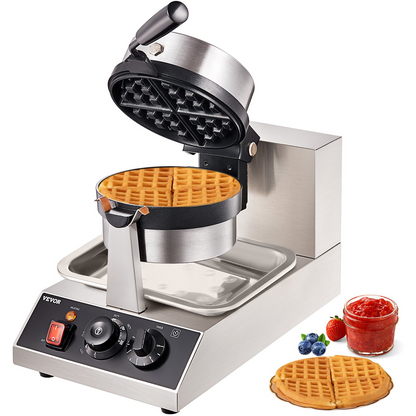 VEVOR Commerical Round Waffle Maker 1300W Rotatable Non-Stick Waffle Iron 120V