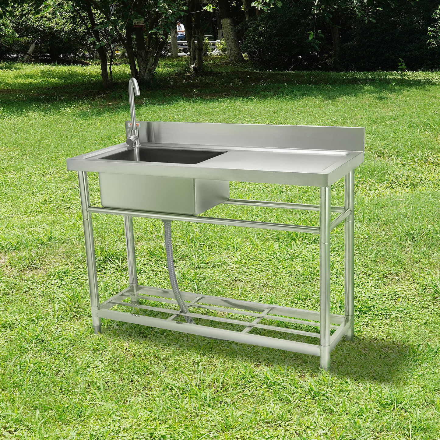 VEVOR Stainless Steel Utility Sink, 1 Compartment Free Standing Small Sink w/Workbench Faucet & legs, 39.4 x 19.1 x 37.4 in Commercial Single Bowl Sinks for Garage, Restaurant, Laundry, NSF Certified