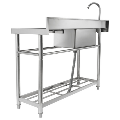 VEVOR Stainless Steel Utility Sink, 1 Compartment Free Standing Small Sink w/Workbench Faucet & legs, 39.4 x 19.1 x 37.4 in Commercial Single Bowl Sinks for Garage, Restaurant, Laundry, NSF Certified