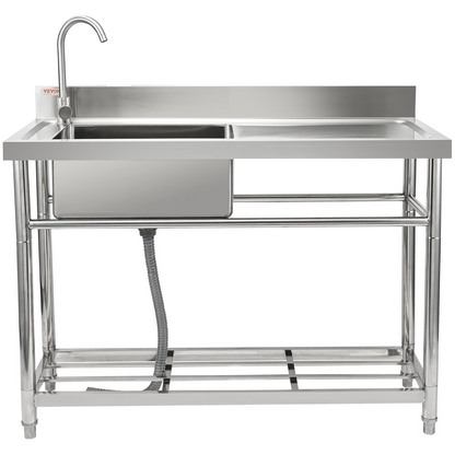 VEVOR Stainless Steel Utility Sink, 1 Compartment Free Standing Small Sink w/Workbench Faucet & legs, 39.4 x 19.1 x 37.4 in Commercial Single Bowl Sinks for Garage, Restaurant, Laundry, NSF Certified