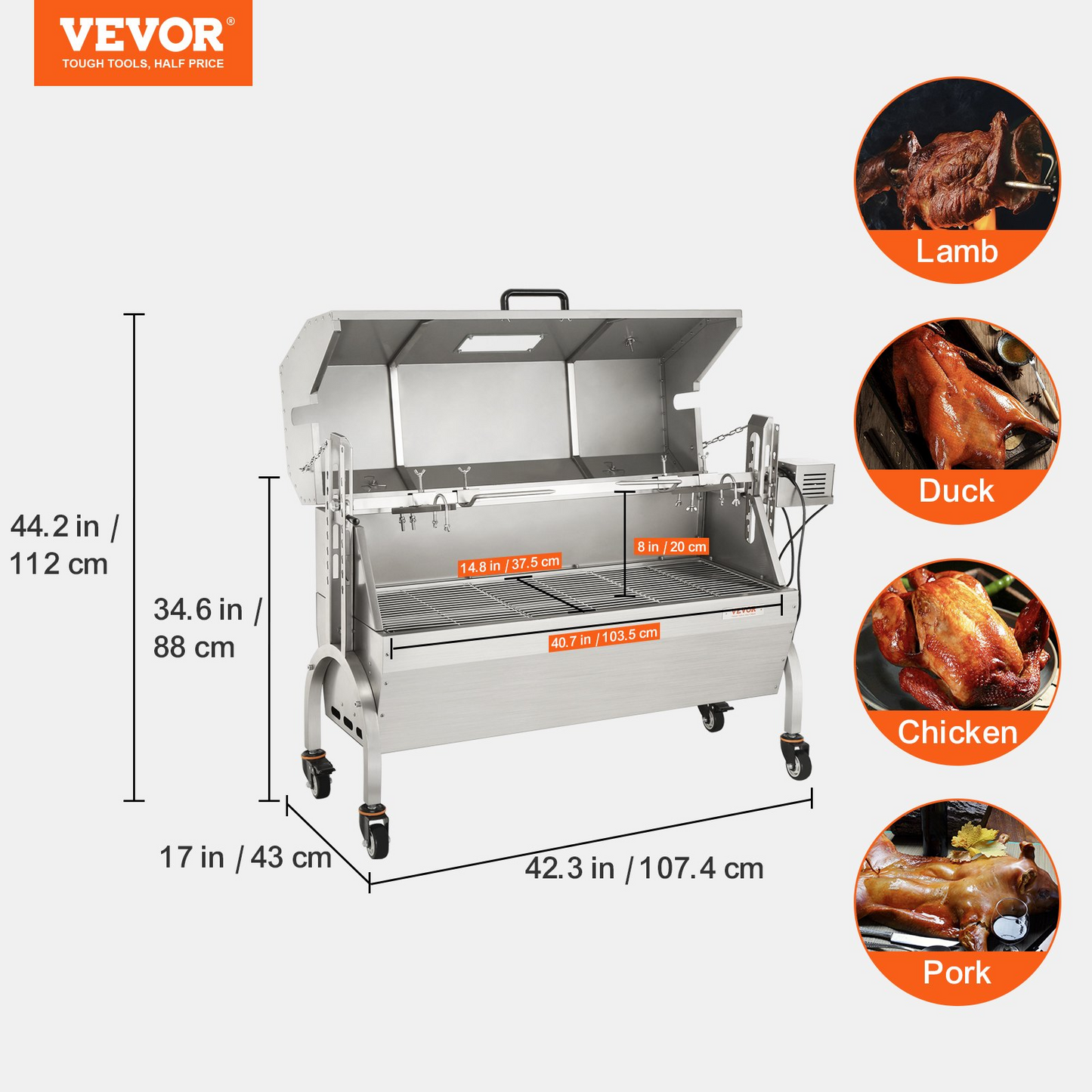 VEVOR Roaster Spit Rotisserie BBQ Grill Pig Lamb Chicken Roaster 50W 132LBS