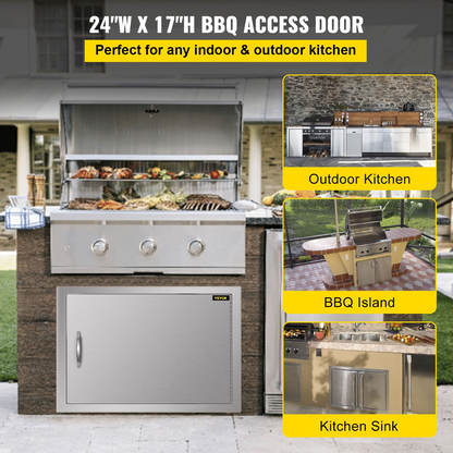 VEVOR BBQ Access Door 24W x 17H Inch, Horizontal Single BBQ Door Stainless Steel, Outdoor Kitchen Doors for BBQ Island, Grill Station, Outside Cabinet