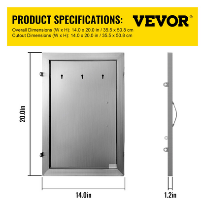 VEVOR BBQ Access Door 14W x 20H Inch, Vertical Single BBQ Door Stainless Steel, Outdoor Kitchen Doors for BBQ Island, Grill Station, Outside Cabinet