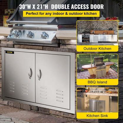 VEVOR 30W x 21H Inch Double Door with Vents BBQ Access Door Stainless Steel Outdoor Kitchen Doors for BBQ Island