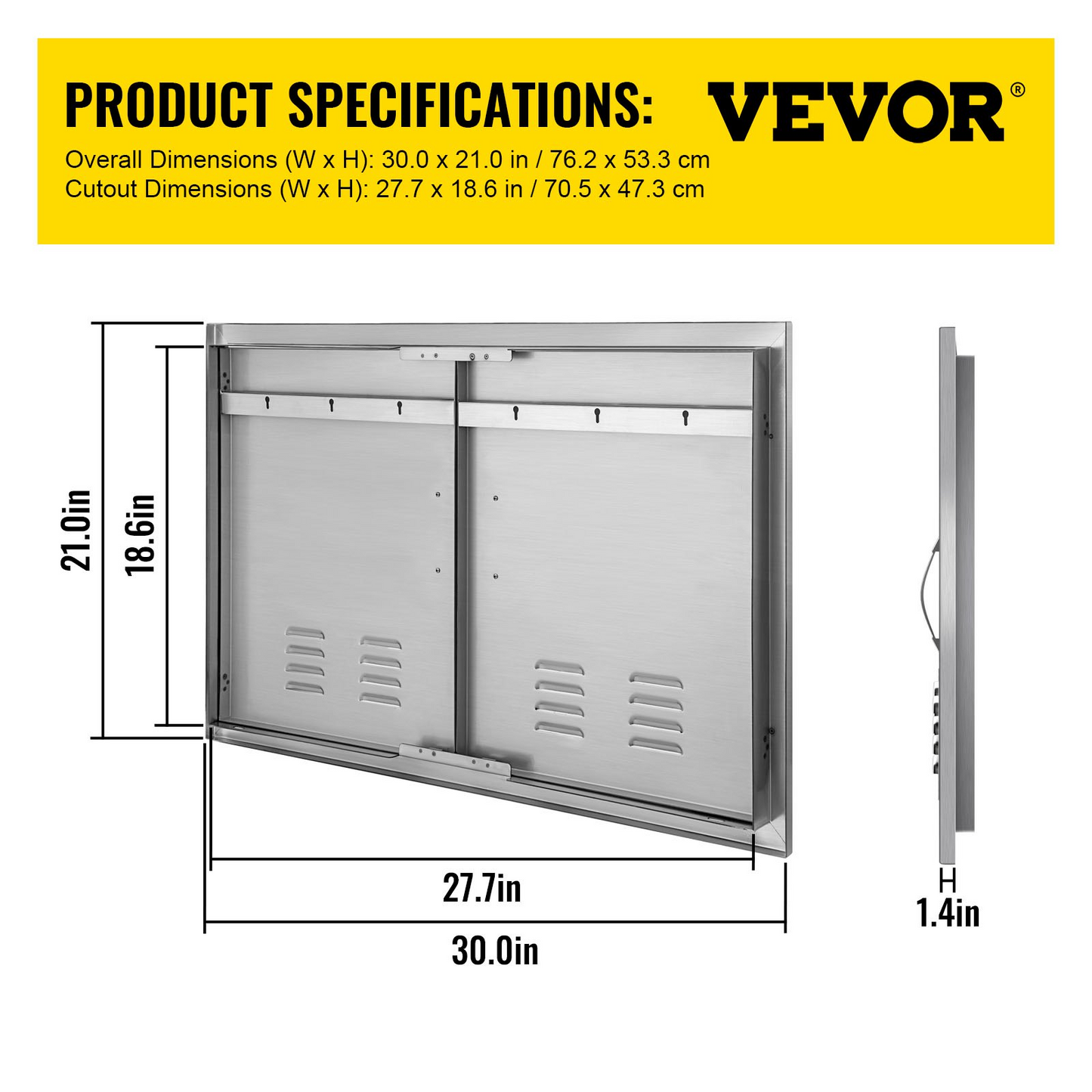 VEVOR 30W x 21H Inch Double Door with Vents BBQ Access Door Stainless Steel Outdoor Kitchen Doors for BBQ Island