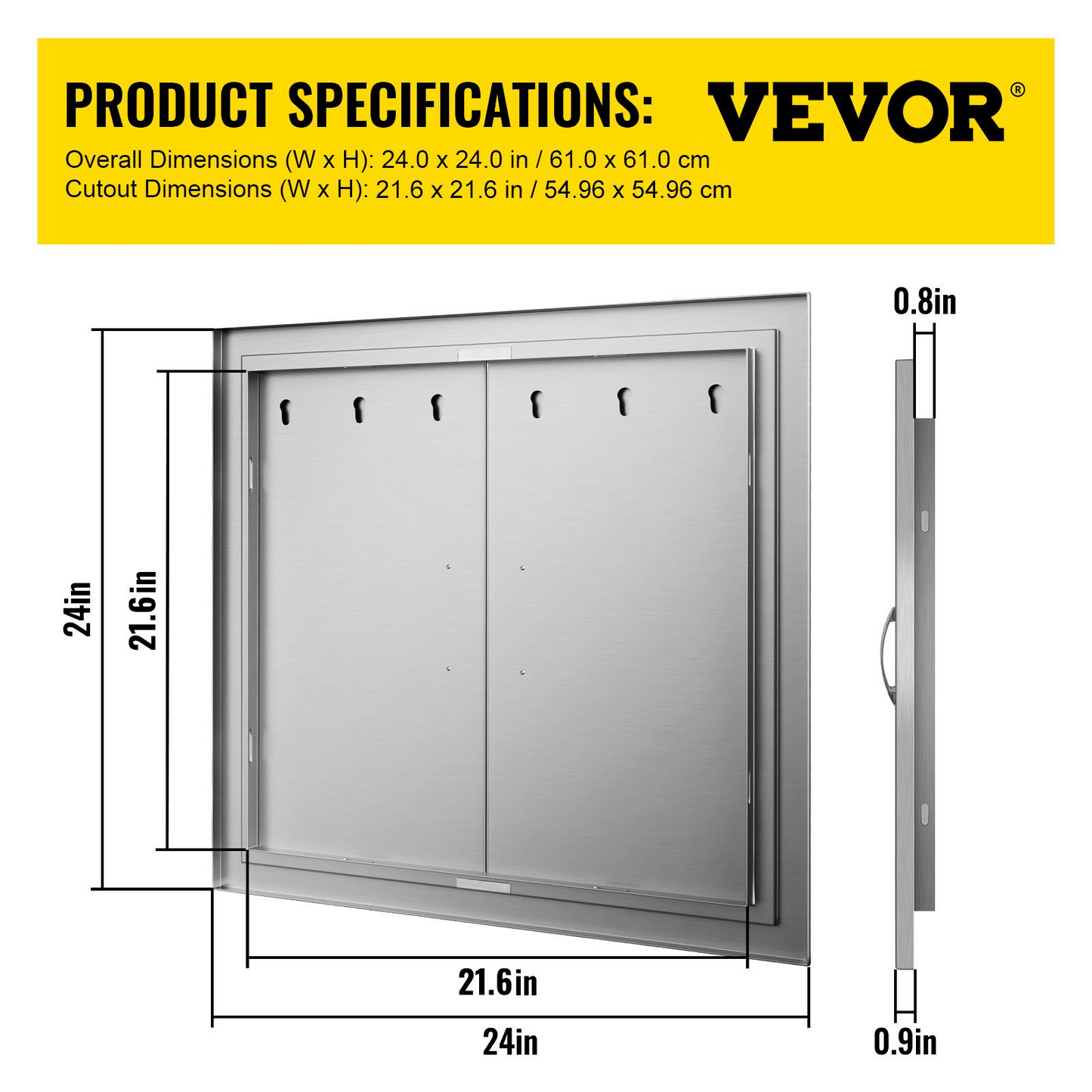 VEVOR BBQ Access Door 24W x 24H Inch, Grill Door Double Door Brushed Stainless Steel, Outdoor Kitchen Doors for BBQ Island Grilling Station