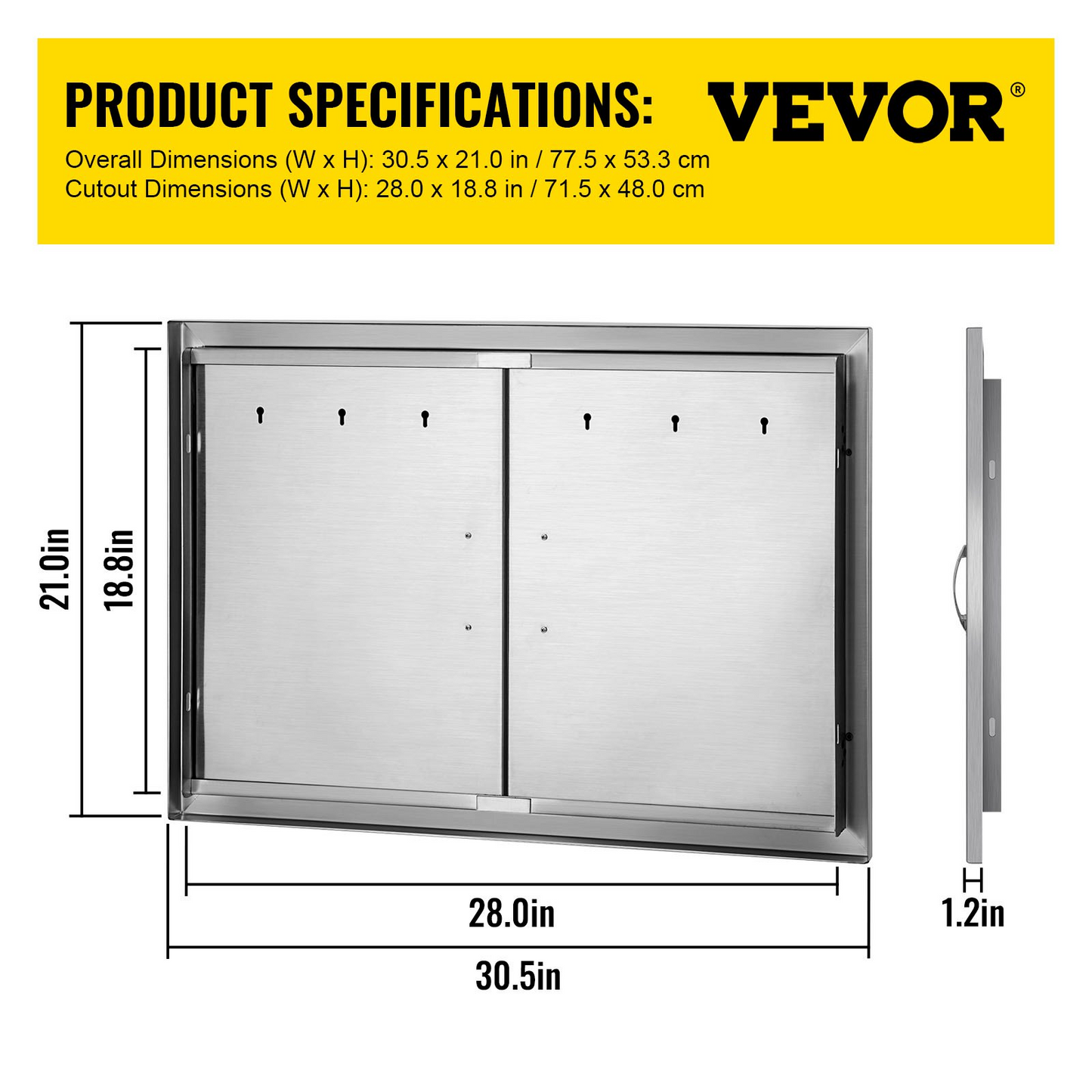 VEVOR Outdoor Kitchen Access 30.5"X 21" Wall Construction Stainless Steel Flush Mount for BBQ Island, 30.5inch x 21inch, Double Door