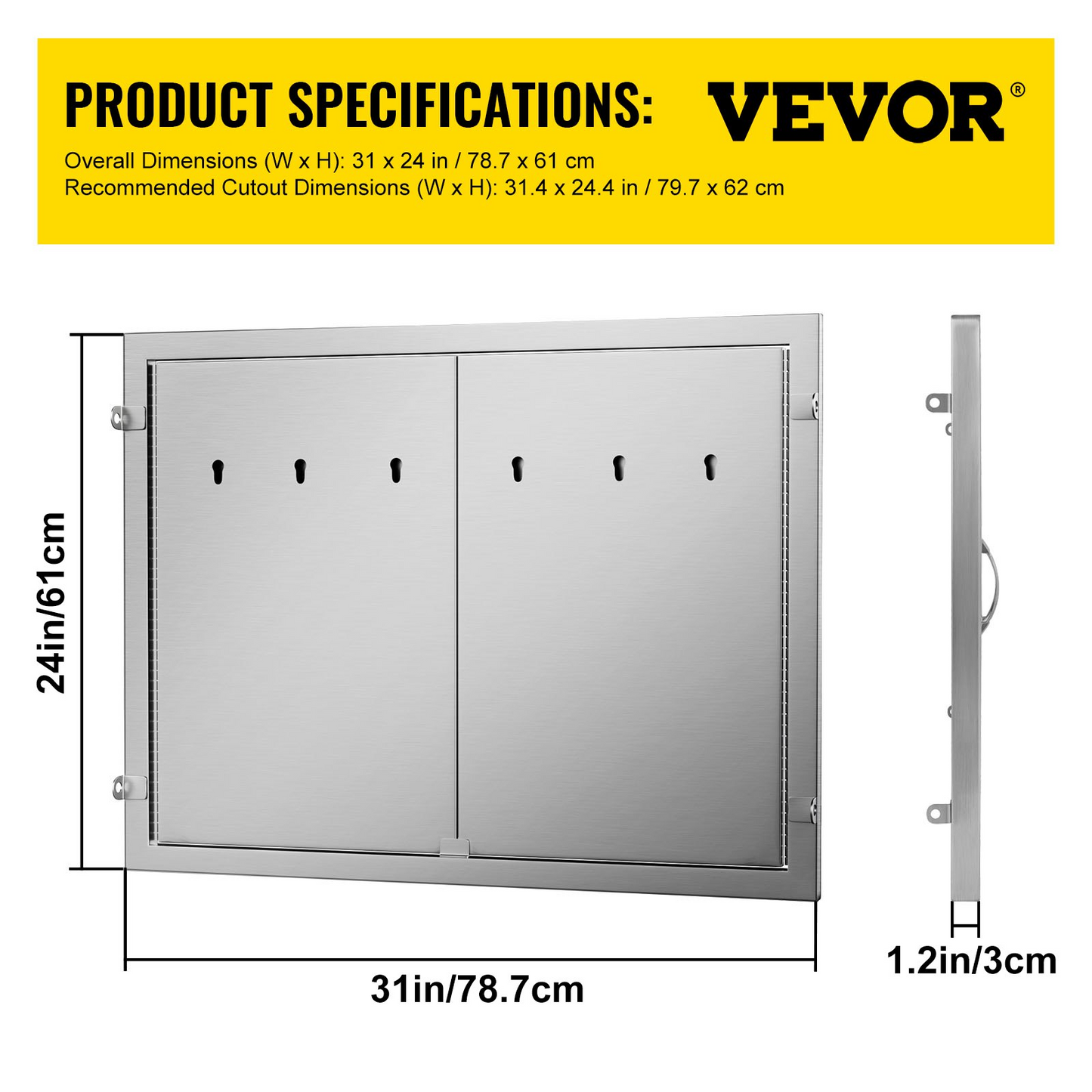 VEVOR BBQ Double Access Door 31W x 24H Inch, BBQ Door Stainless Steel Wall Construction Vertical, Outdoor Kitchen Door for BBQ Island, Grilling Station, Outside Cabinet Door (Interior Shelves Not Included)